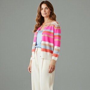 J.Crew Collection 100% Cashmere Cardigan Sz XL Pink Striped Dopamine Feminine